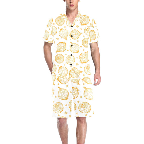 hand drawn onion pattern Men's V-Neck Short Pajama Set