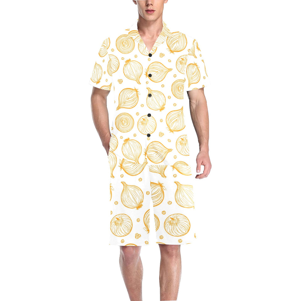 hand drawn onion pattern Men's V-Neck Short Pajama Set