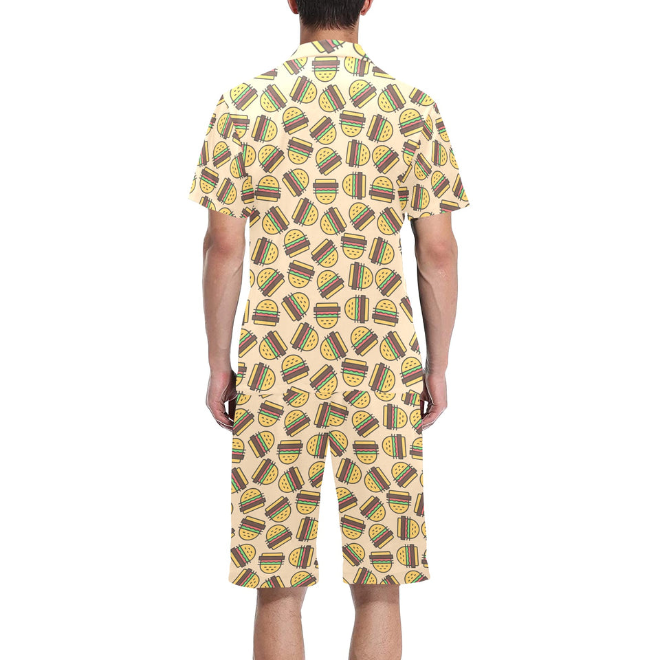 Hamburger Pattern Print Design 01 Men's V-Neck Short Pajama Set