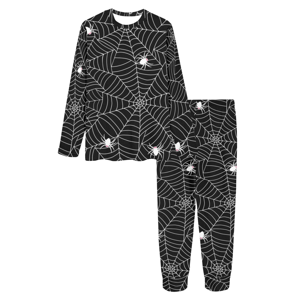Spider web design pattern Black background white c Women's All Over Print Pajama Set