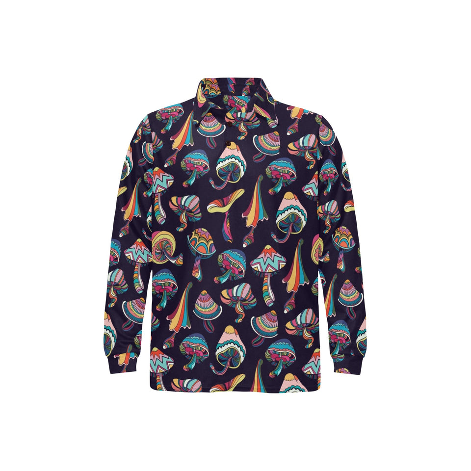 Colorful mushroom pattern Men's Long Sleeve Polo Shirt