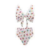 Cake cupcake design pattern Chest Bowknot High Waisted Bikini Swimsuit