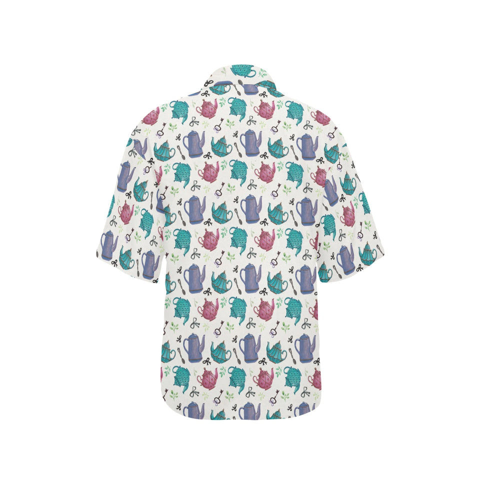 Tea pots Pattern Print Design 05 Women's All Over Print Hawaiian Shirt