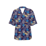Blue japanese pattern cloud wave flower Women's All Over Print Hawaiian Shirt
