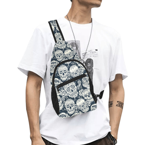 Sugar skull black white pattern All Over Print Chest Bag