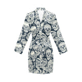 Sugar skull black white pattern Women's Long Sleeve Belted Night Robe