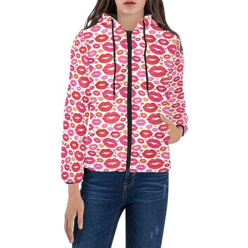 Lips Pattern Print Design 01 Women's Padded Hooded Jacket