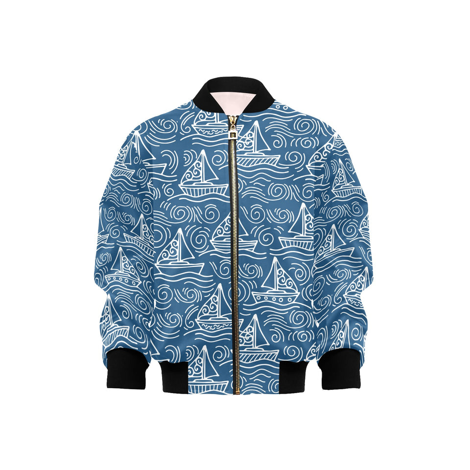 Hand drawn sailboat pattern Kids' Boys' Girls' Bomber Jacket