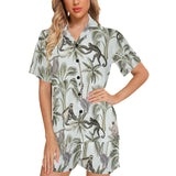 Monkey sloth lemur palm trees pattern Women's V-Neck Short Pajama Set