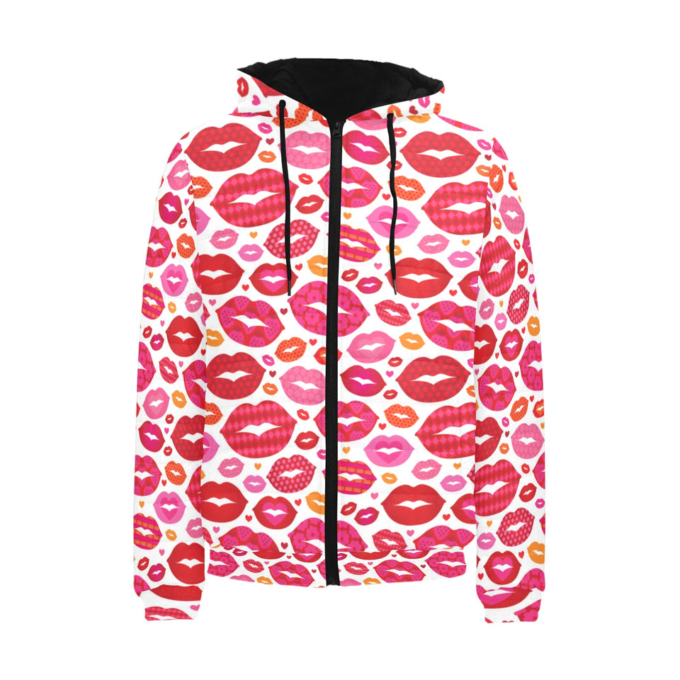 Lips Pattern Print Design 01 Men's Padded Hooded Jacket