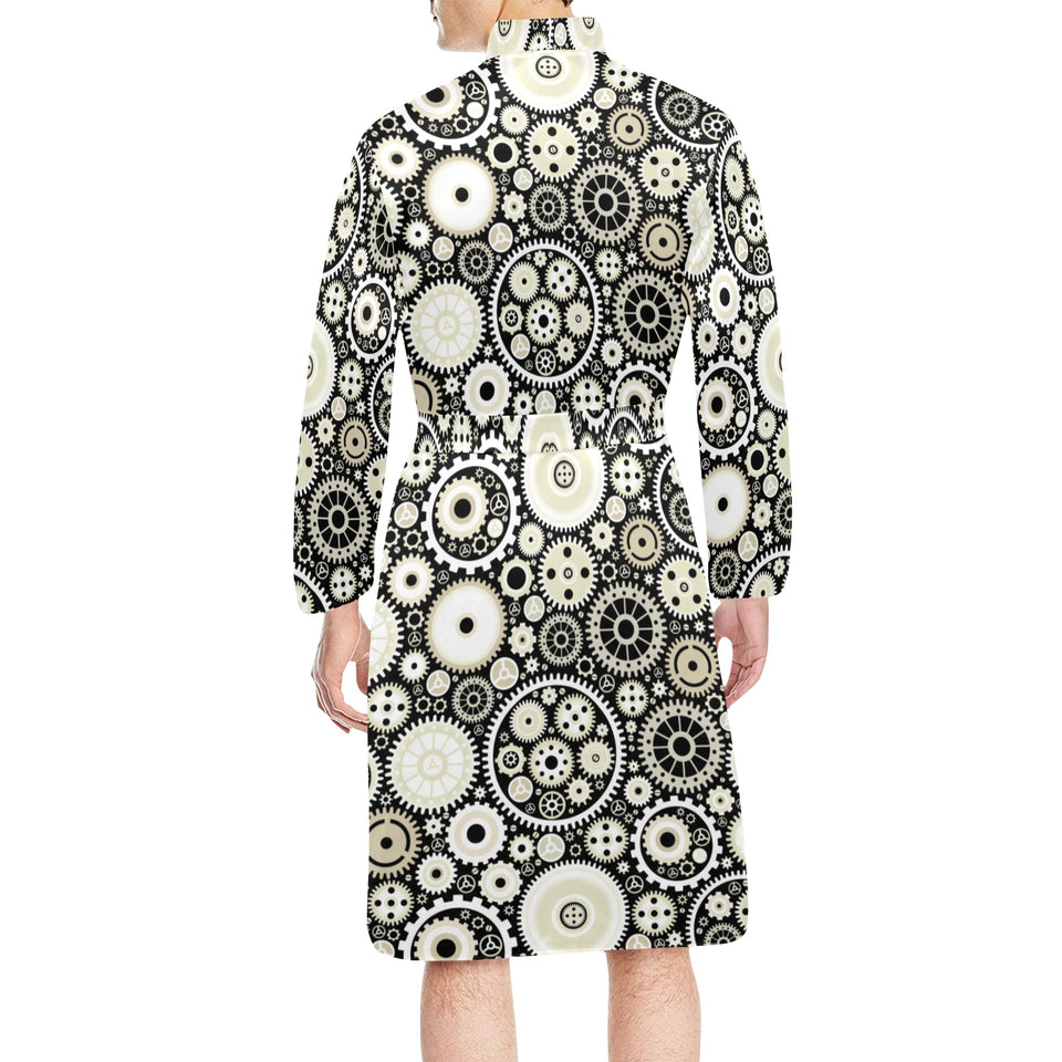 Gear Pattern Print Design 02 Men's Long Sleeve Belted Night Robe