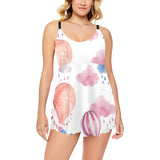 Watercolor air balloon cloud pattern Chest Sexy Pleated Two Piece Swim Dress