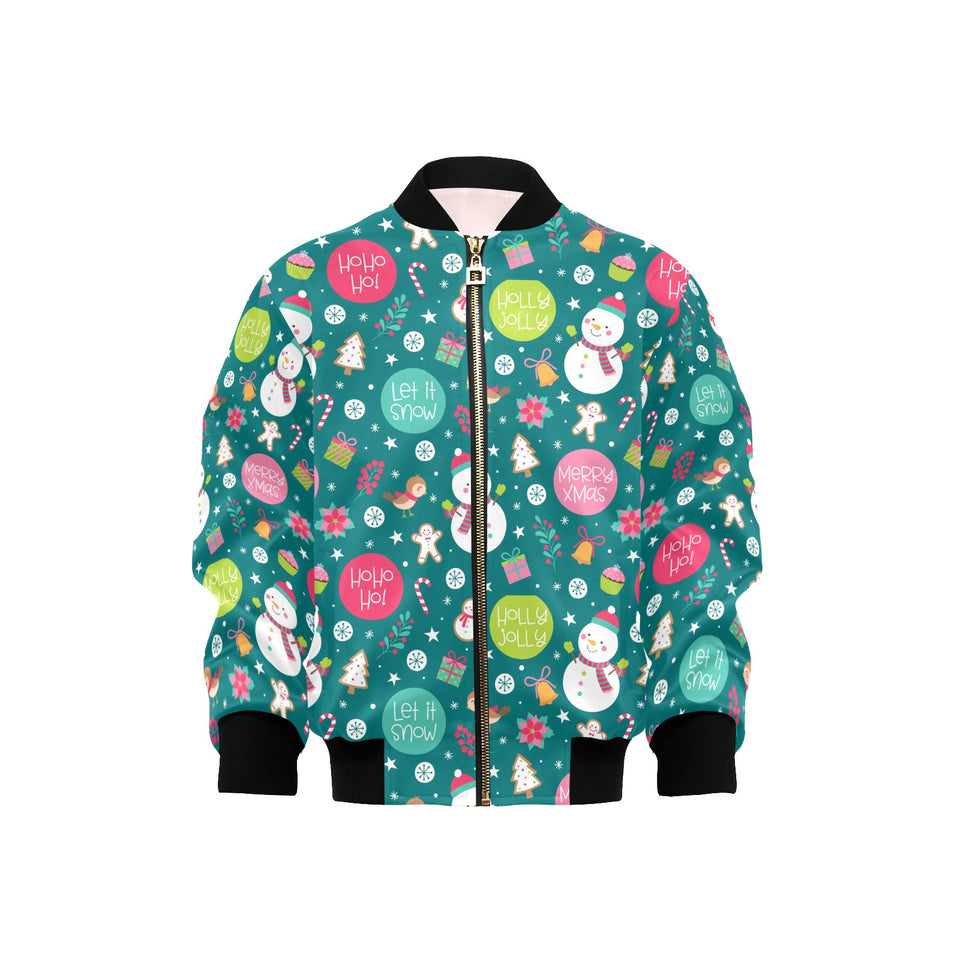 Snowman bird decorative elements christmas pattern Kids' Boys' Girls' Bomber Jacket