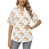 Cute corgi heart star bone pattern Women's All Over Print Hawaiian Shirt