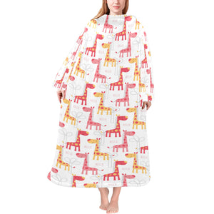 Giraffe Pattern Print Design 03 Blanket Robe with Sleeves