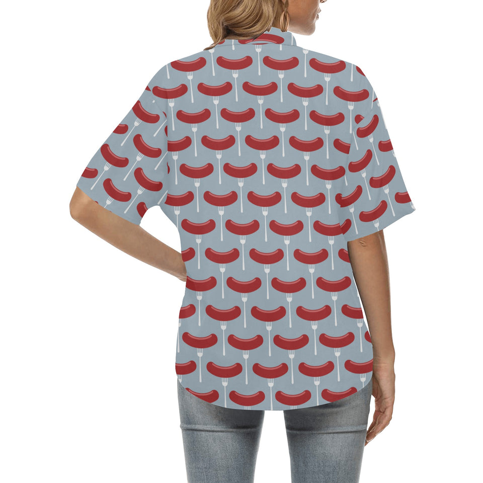 Sausage Pattern Print Design 02 Women's All Over Print Hawaiian Shirt