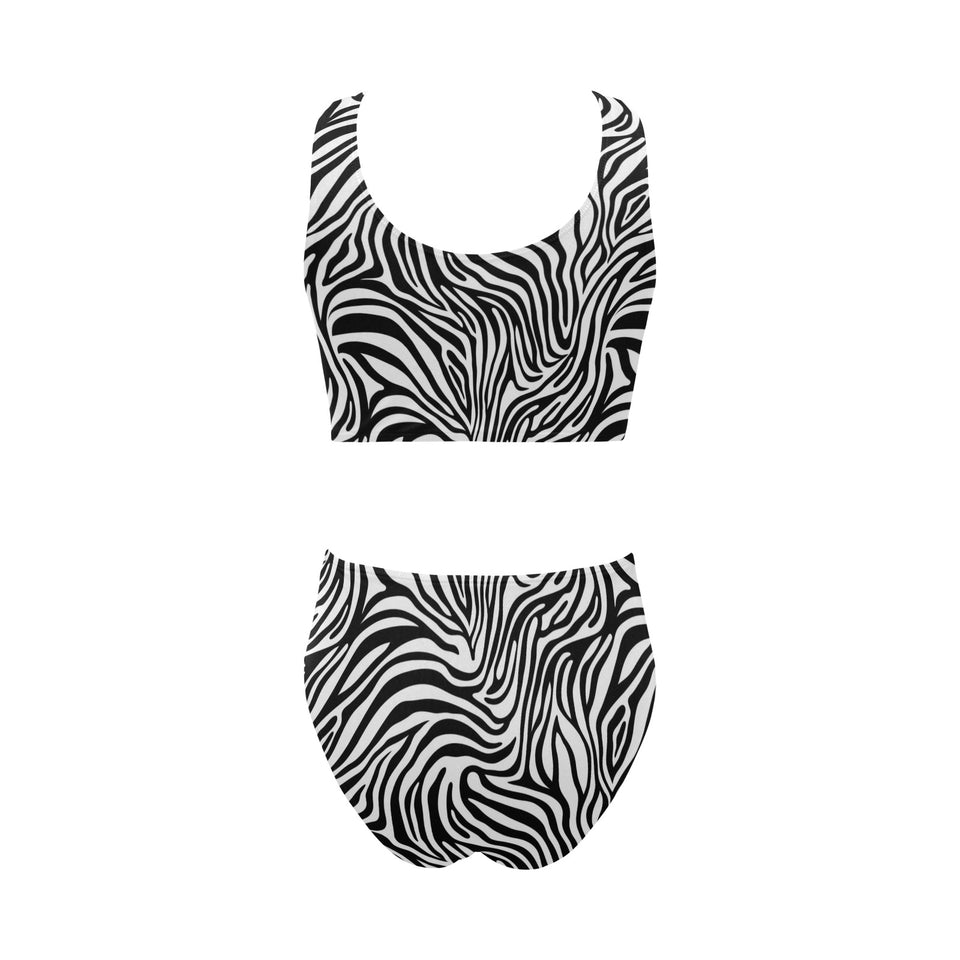 Zebra skin pattern Chest Bowknot High Waisted Bikini Swimsuit