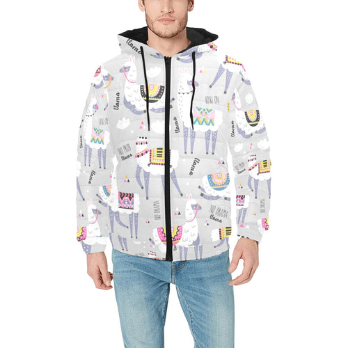 Cute Llama Alpaca pattern Men's Padded Hooded Jacket
