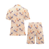 Cute rooster chicken cock floral ornament backgrou Men's V-Neck Short Pajama Set