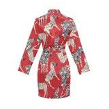 Zebra abstract red background Women's Long Sleeve Belted Night Robe