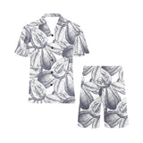 Guava tropical hand drawn pattern Men's V-Neck Short Pajama Set