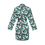 Pelican Pattern Print Design 03 Women's Long Sleeve Belted Night Robe