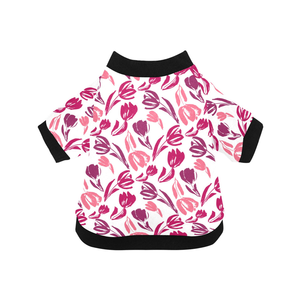 pink sketch tulip pattern All Over Print Pet Dog Round Neck Fuzzy Shirt