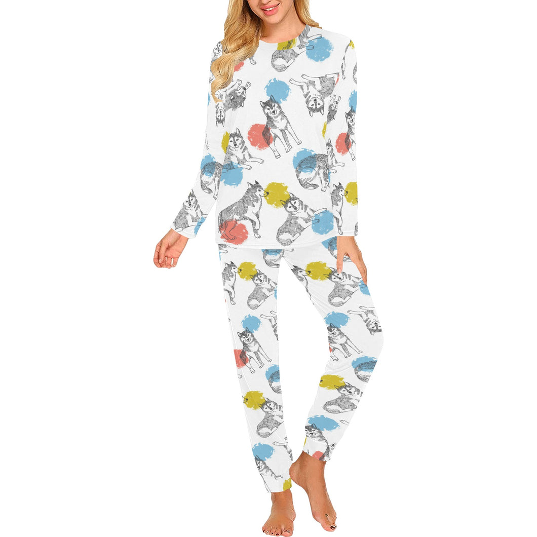 Siberian husky and colorful circle pattern Women's All Over Print Pajama Set