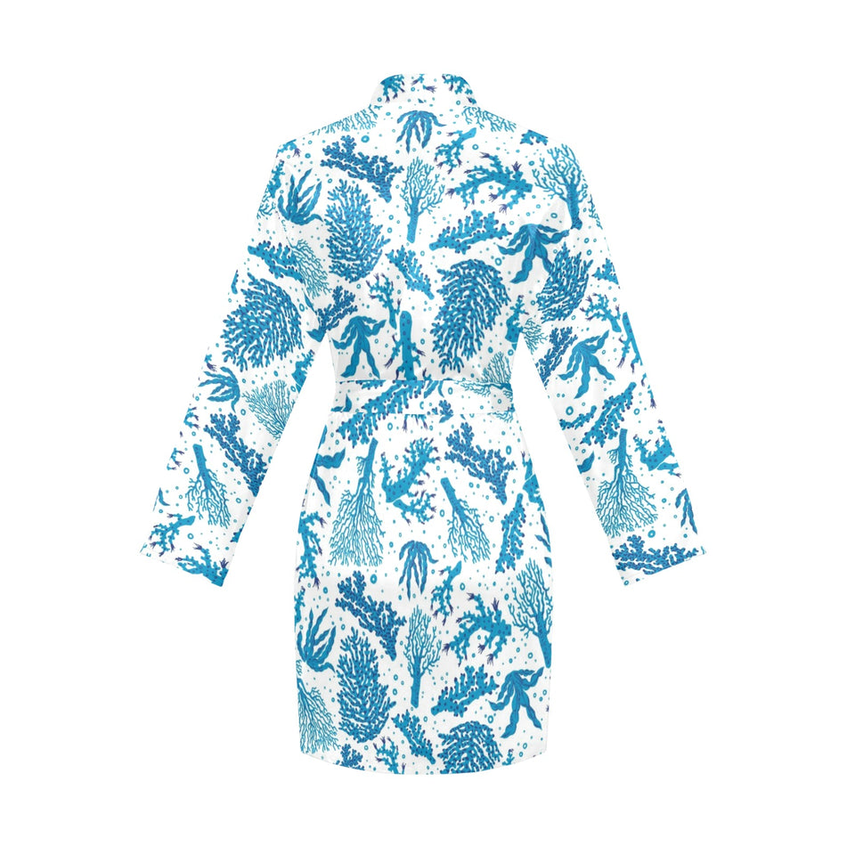 Coral Reef Pattern Print Design 01 Women's Long Sleeve Belted Night Robe