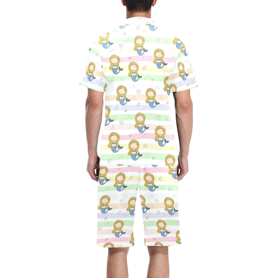 Cute hand drawn mermaid Men's V-Neck Short Pajama Set