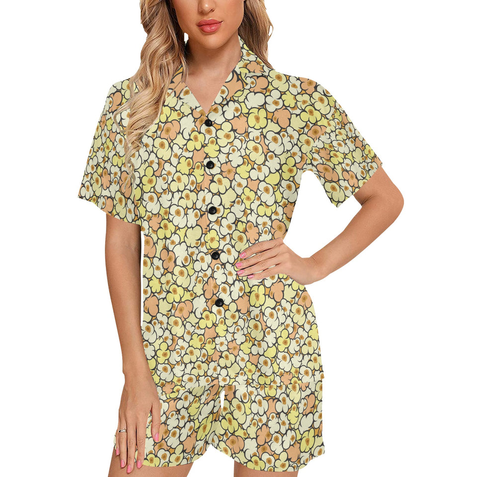 Popcorn Pattern Print Design 03 Women's V-Neck Short Pajama Set