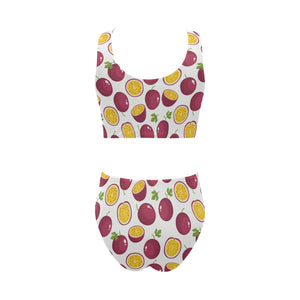 Passion fruit design pattern Chest Bowknot High Waisted Bikini Swimsuit