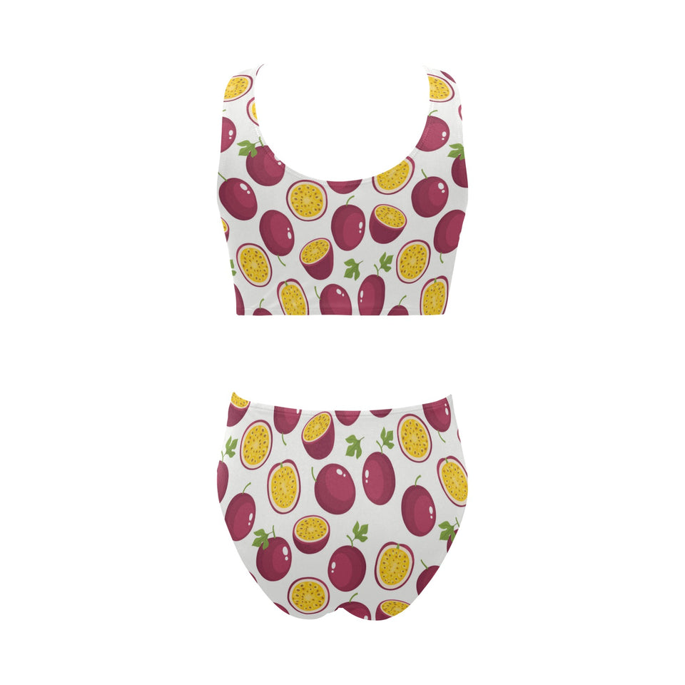 Passion fruit design pattern Chest Bowknot High Waisted Bikini Swimsuit