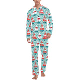 Red White sailboat wave background Men's Long Pajama Set