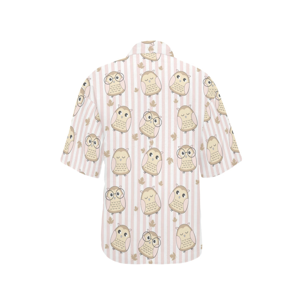 cute owl leaf Women's All Over Print Hawaiian Shirt