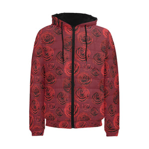 Rose Pattern Print Design 03 Men's Padded Hooded Jacket