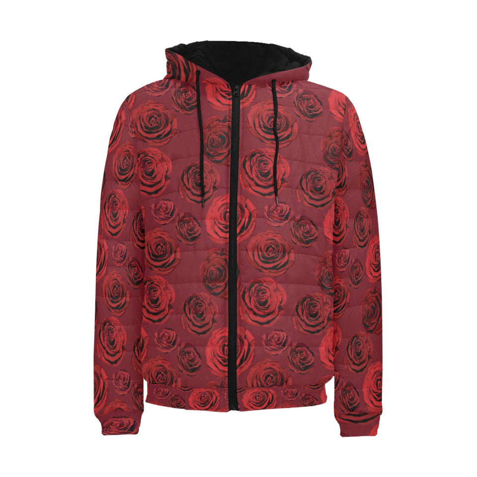 Rose Pattern Print Design 03 Men's Padded Hooded Jacket
