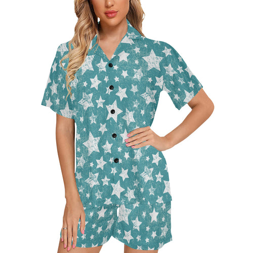 Vintage star pattern Women's V-Neck Short Pajama Set