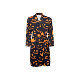 Halloween pattern Pumpkin background Men's Long Sleeve Belted Night Robe