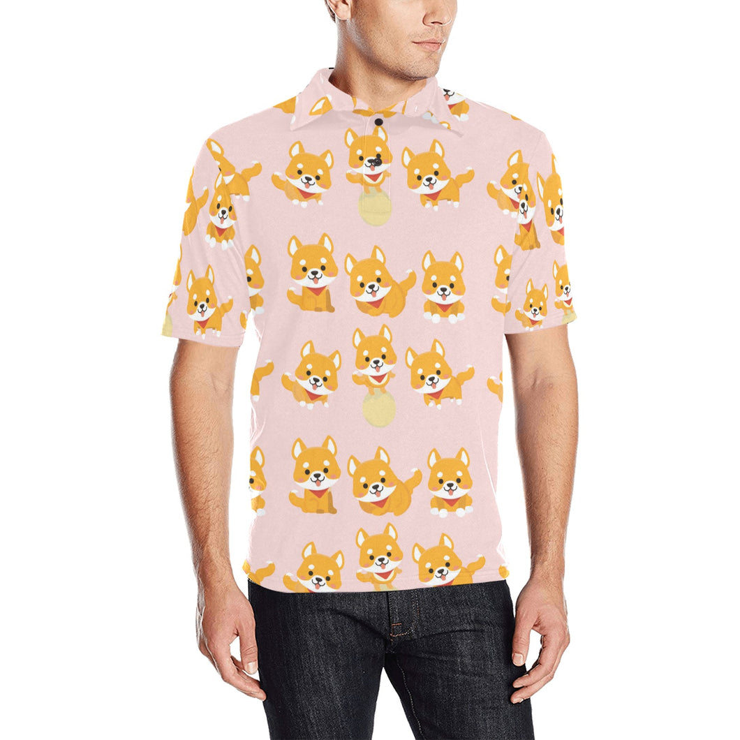Cute shiba inu dog pattern Men's All Over Print Polo Shirt