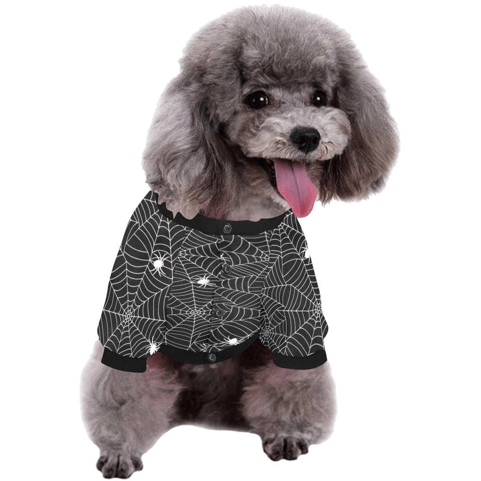 Spider web design pattern Black background white c All Over Print Pet Dog Round Neck Fuzzy Shirt