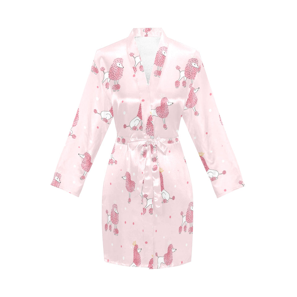 Poodle dog pink color theme Women's Long Sleeve Belted Night Robe