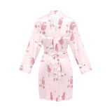 Poodle dog pink color theme Women's Long Sleeve Belted Night Robe