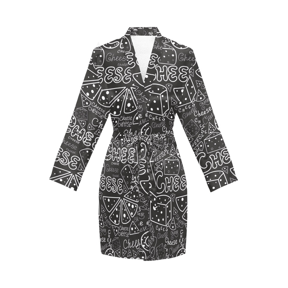 Handwritten cheese pattern Women's Long Sleeve Belted Night Robe