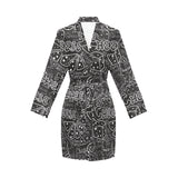 Handwritten cheese pattern Women's Long Sleeve Belted Night Robe