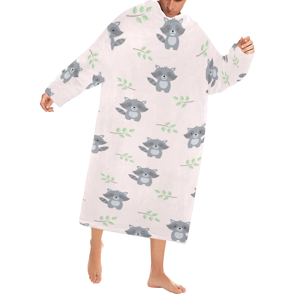 cute raccoons leaves pattern Blanket Robe with Sleeves