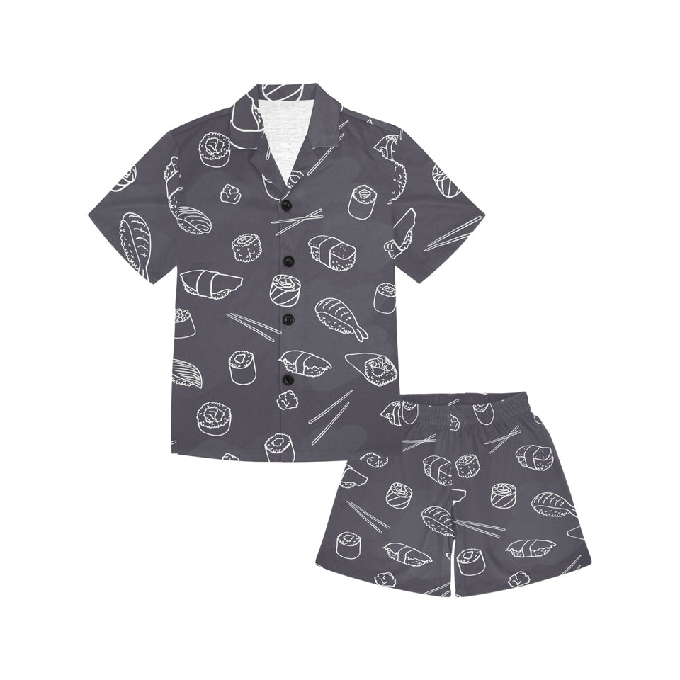 sushi pattern black background Kids' Boys' Girls' V-Neck Short Pajama Set