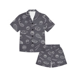 sushi pattern black background Kids' Boys' Girls' V-Neck Short Pajama Set