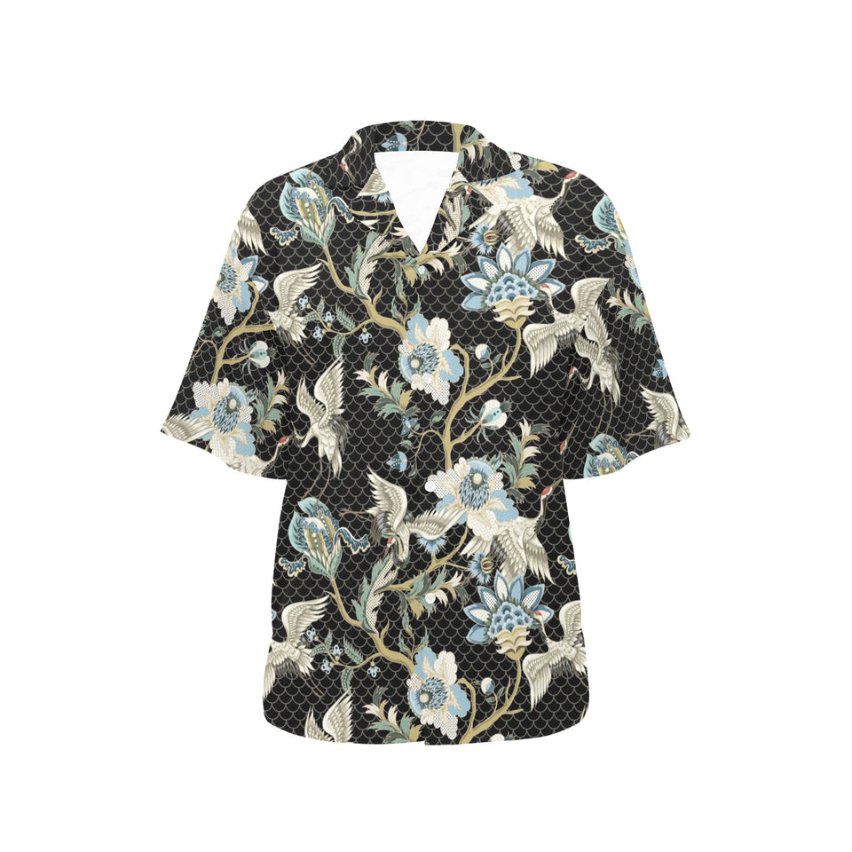 Japanese crane ornament elements Women's All Over Print Hawaiian Shirt