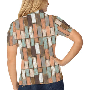 Wood Printed Pattern Print Design 02 Women's All Over Print Polo Shirt